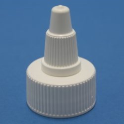 24mm 410 White Ribbed Twist Open Close Nozzle Cap with Bore Seal